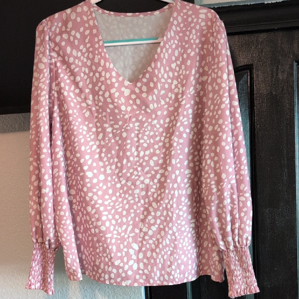 Pink and White Polka Dot Women's Top